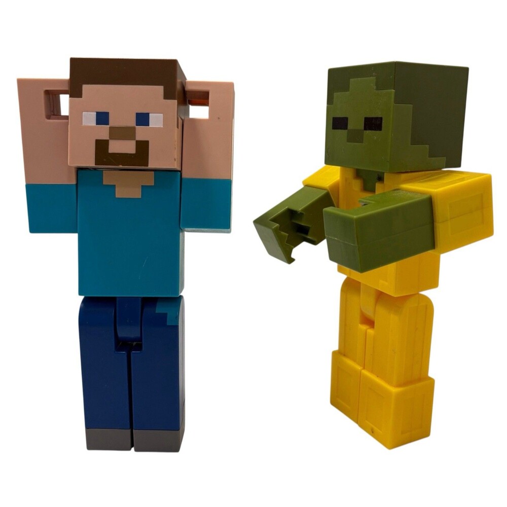 Minecraft 8.5 Inch Action Figures Lot Of 2: Steve & Gold Armored Zombie